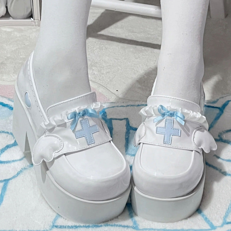 Sweet Lolita Platform Shoes with Bowknot and Ribbon Ruffles - Four Shades