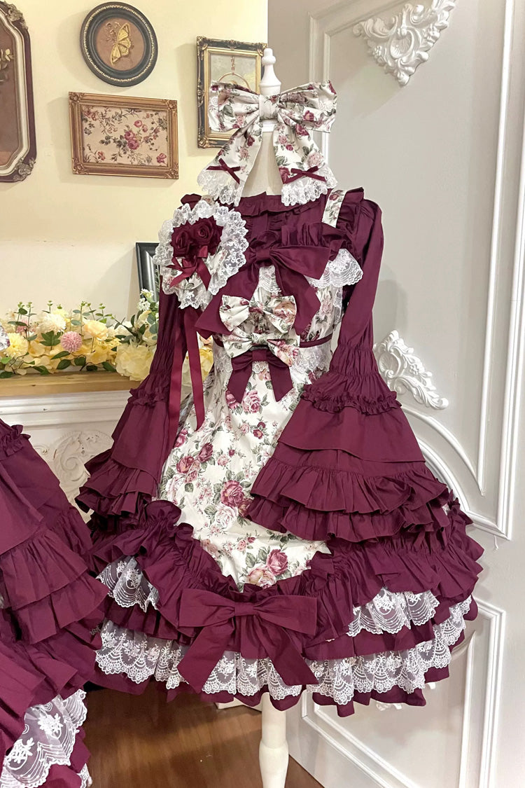Ruffled Off-Shoulder Gothic JSK Dress with Bow and Lace