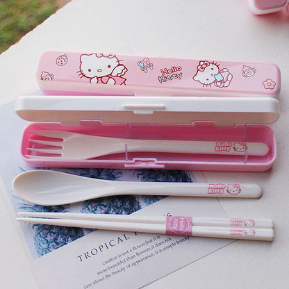 Kawaii Pink Kitty Chopsticks Fork Spoon Set KI732