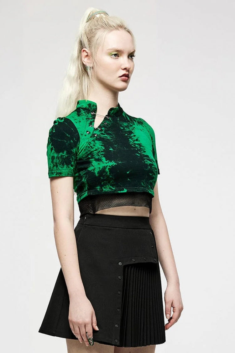 Emerald Short Sleeve Tie-Dyed Metal Chain Steampunk Women's Tee
