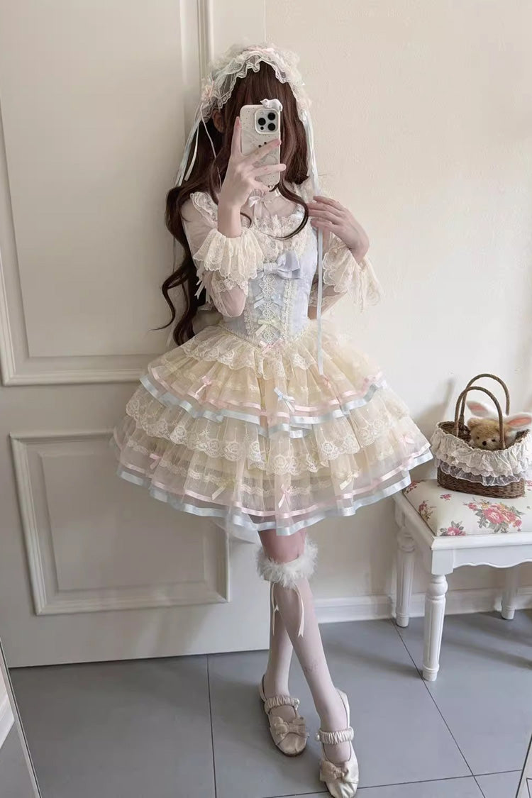 Triple-Layered Ruffled Bow Lace Balletcore JSK - Butterfly Heart Ballet