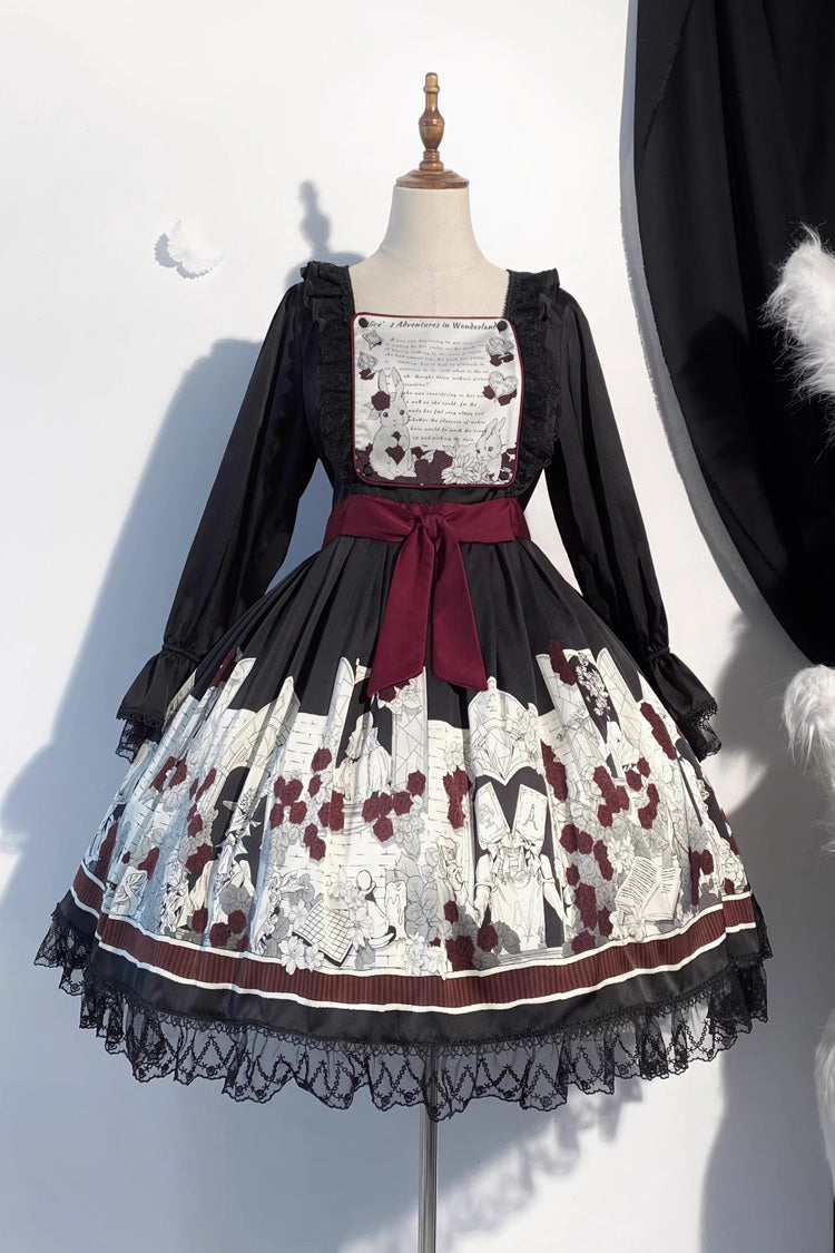 Print Bow Lace Gothic Dress - Alice of the Asylum