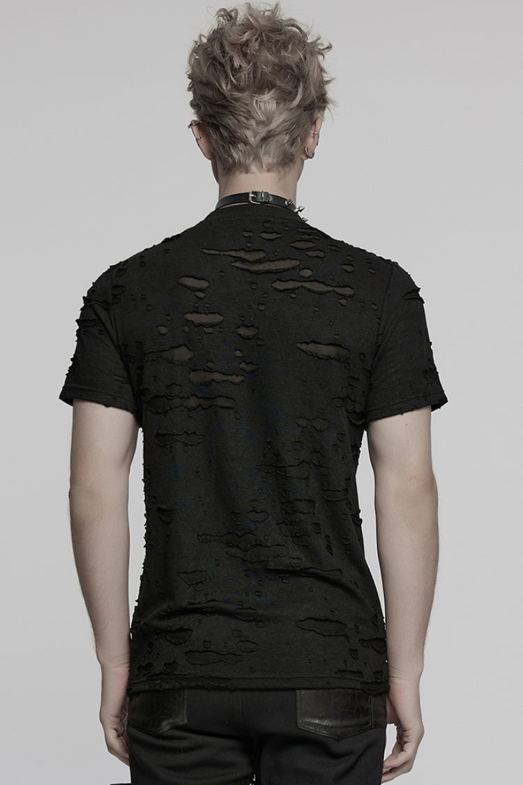 Ripped Strap T-Shirt with Mesh Stitching for Men