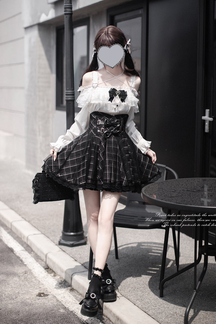 Bow-Detailed Tartan Jirai Kei Japanese Skirt