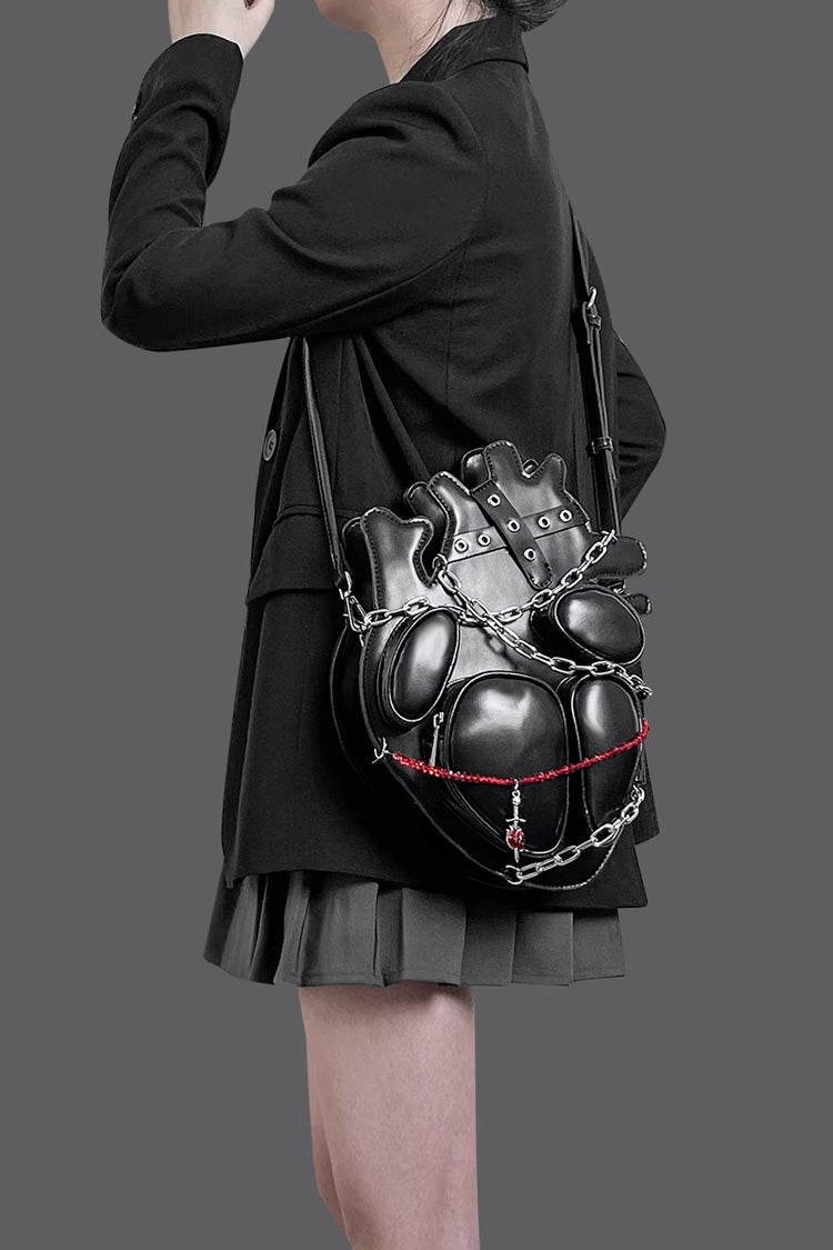 Gothic Lolita Backpack with Creative Heart, Chain and Binding Strap Details