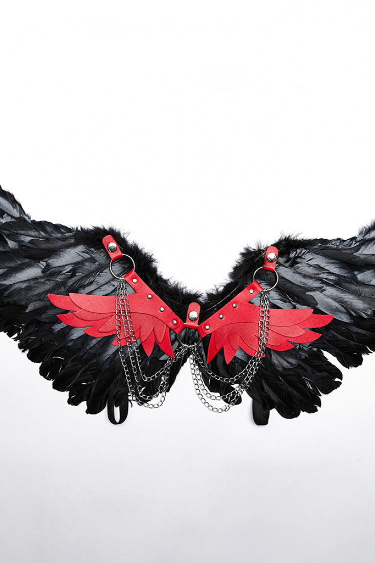 Women's Steampunk Feather Wing Harness with Artificial Leather Stitching in 2 Colors