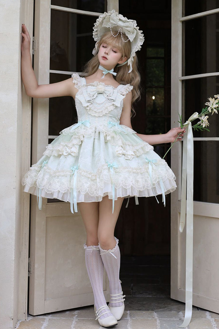 Emerald Blossoming Heart Love Sleeveless Dark Jacquard Print Bow Lace Sweet Lolita Jumper