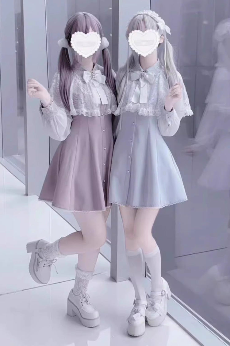 Shawl Lace Chiffon Long Sleeves Lace Slim Jirai Kei Dress