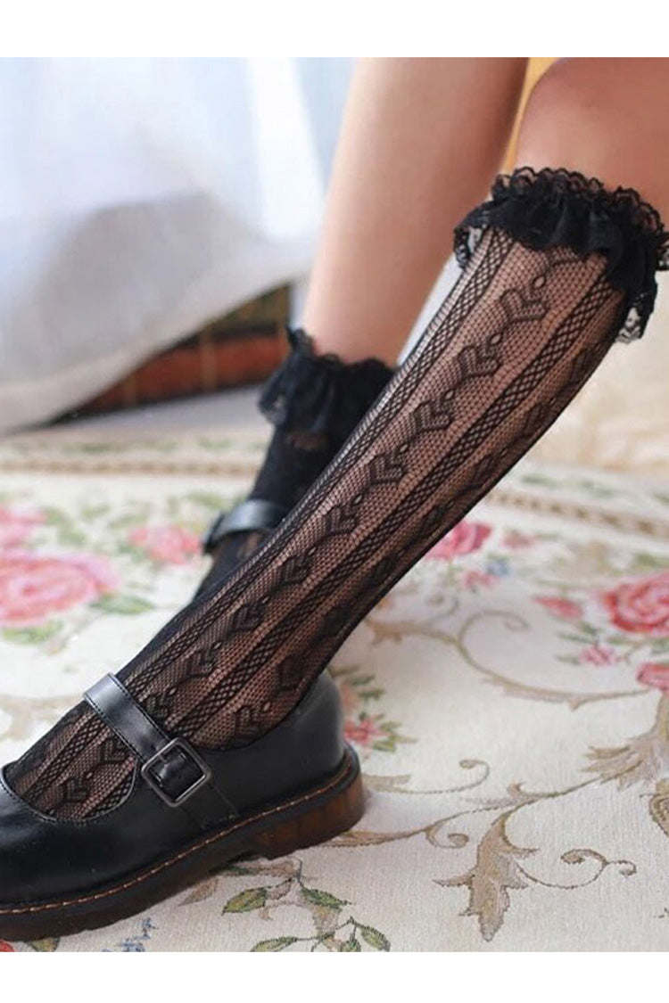 Heart Cutout Lace Hollow Mid-Calf Lolita Socks