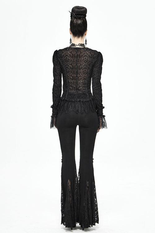 Women's Gothic Pants with Knit Lace Bell Bottoms and Cross Detail