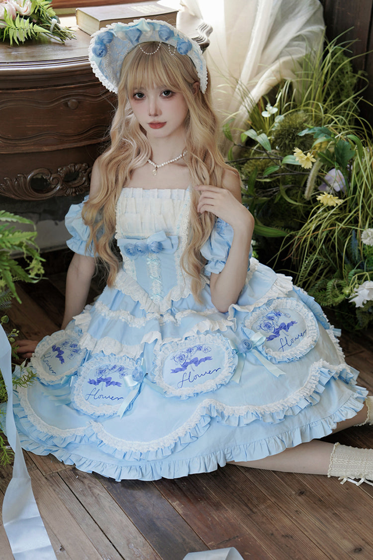 Multi-Layered Print Ruffled Bowknot Princess JSK - Butterfly Dream