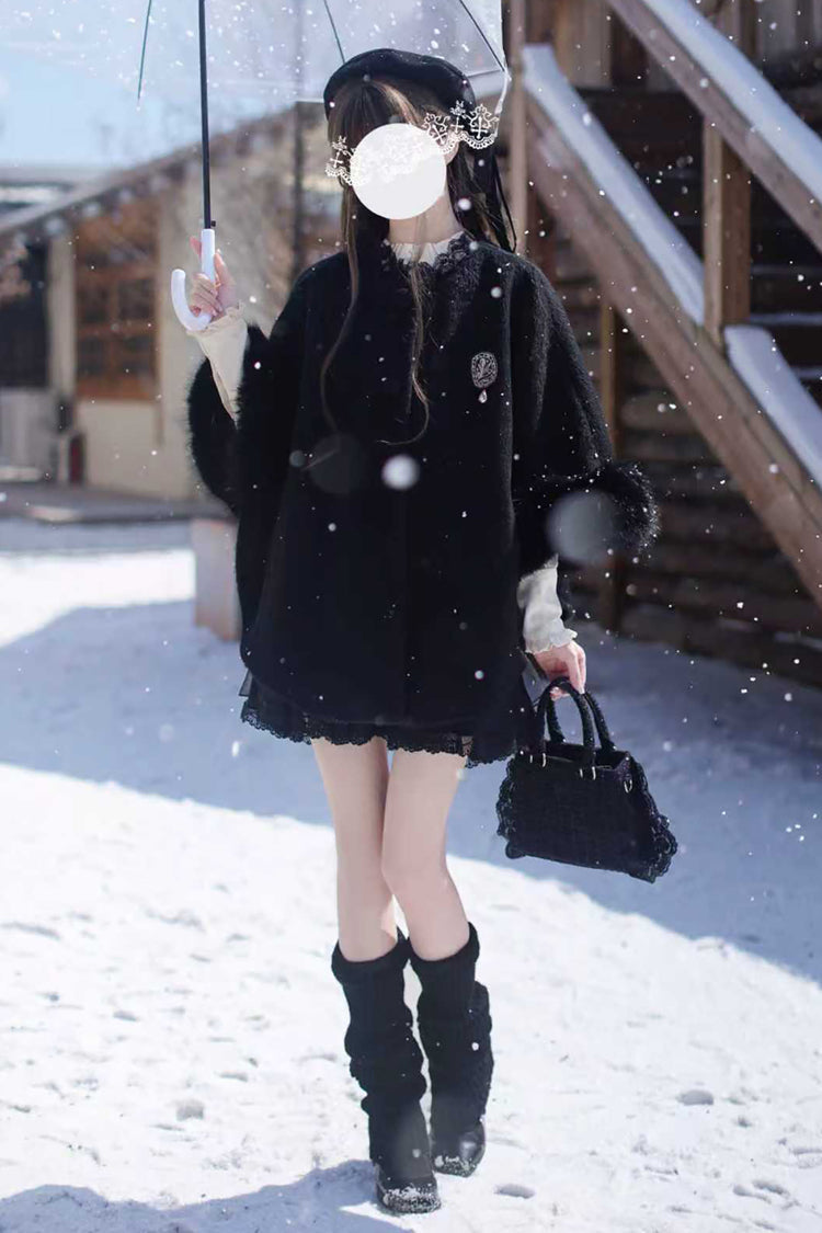 Japanese Lolita Fluffy Cloak Coat with Lace and Extended Sleeves