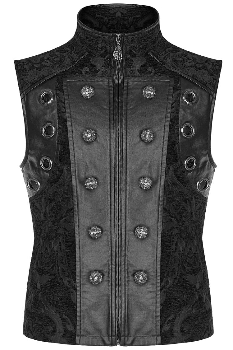 Gothic Men's Vest with Jacquard Print and Metal Ring Accents - Two Hues