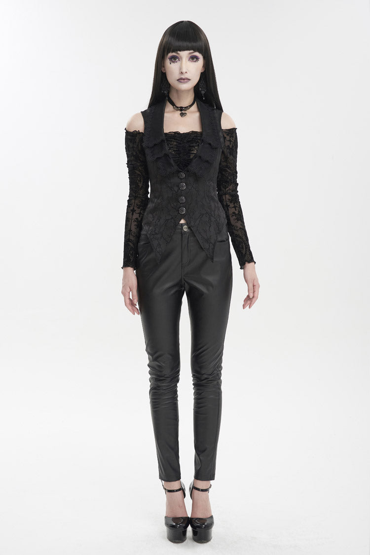 Ebony Floral-Embroidered Backless Corset Lace Goth Top