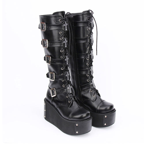 Lolita Boots with High Platform and Cross Adornment