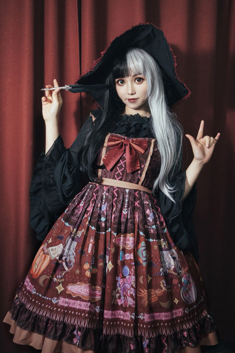 Chocolate Sleeveless Print Bow Elegant JSK - Little Witch