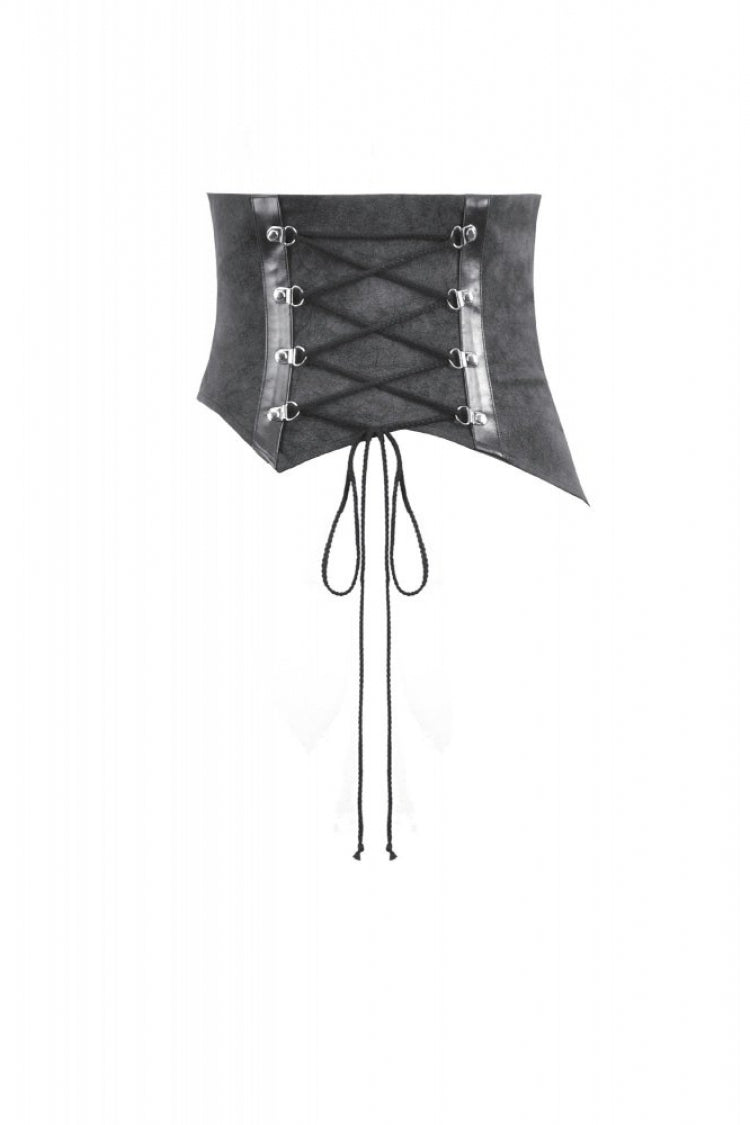 Washed Black Lace-Up Eyelet Punk Asymmetric Corset Waist Belt for Women