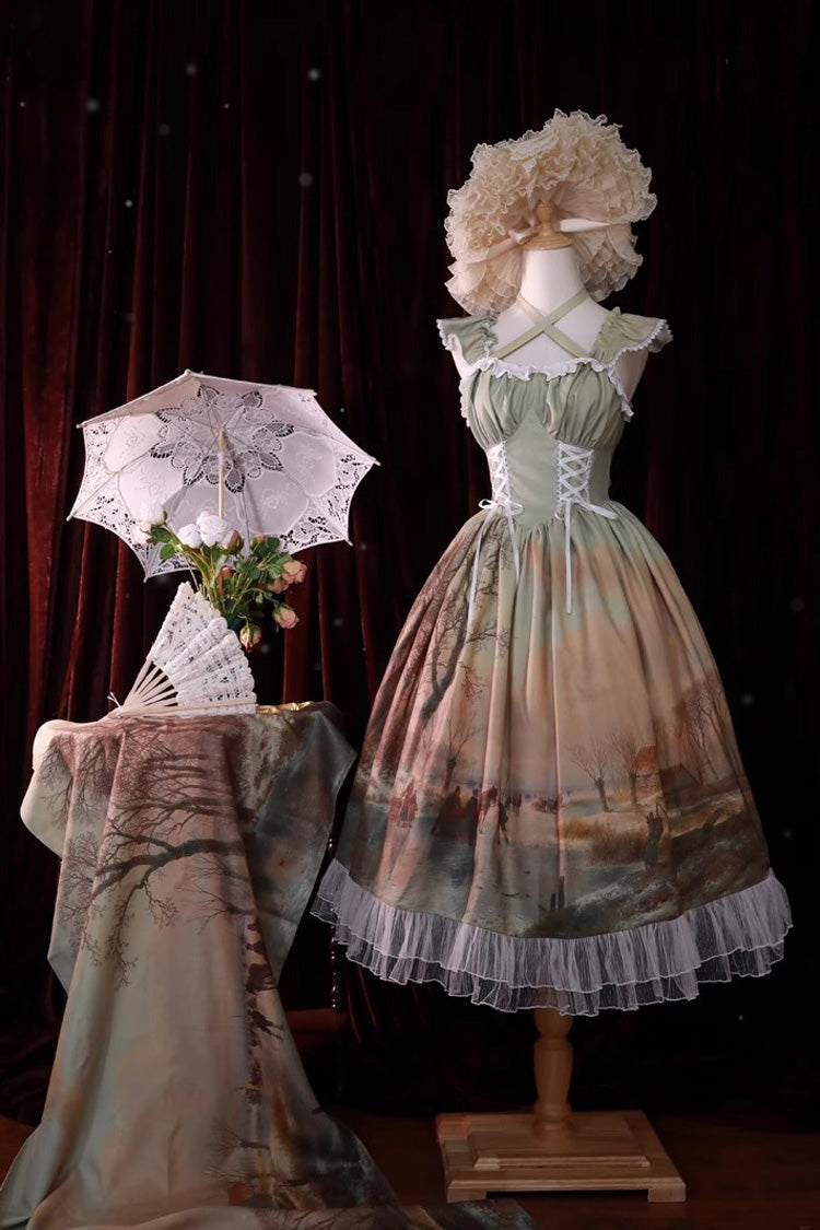 Elegant Princess Lolita JSK Dress with Off-Shoulder Ruffled Lace
