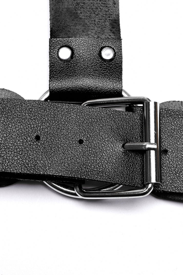 Steampunk Faux Leather Body Harness with Buckles - Noir