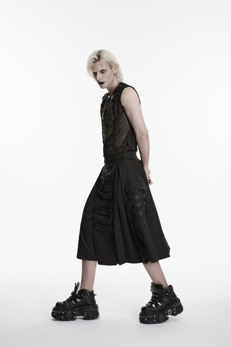Punk Pleated Skirt with Studs and Pockets