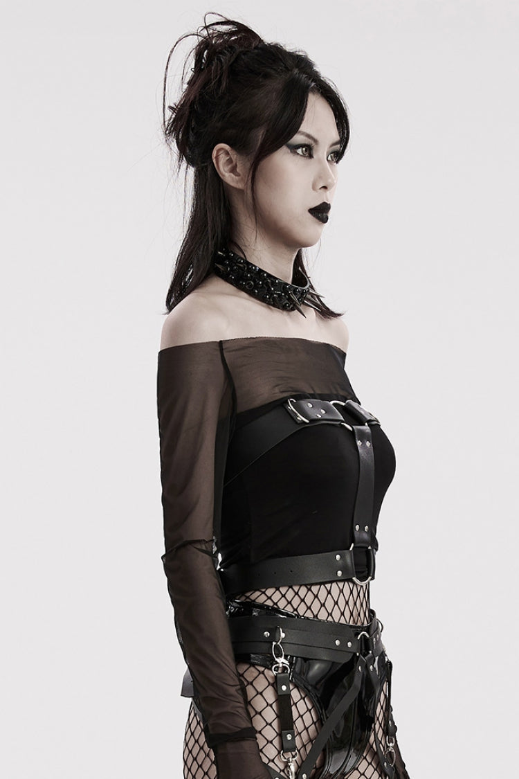 Steampunk Faux Leather Body Harness with Buckles - Noir