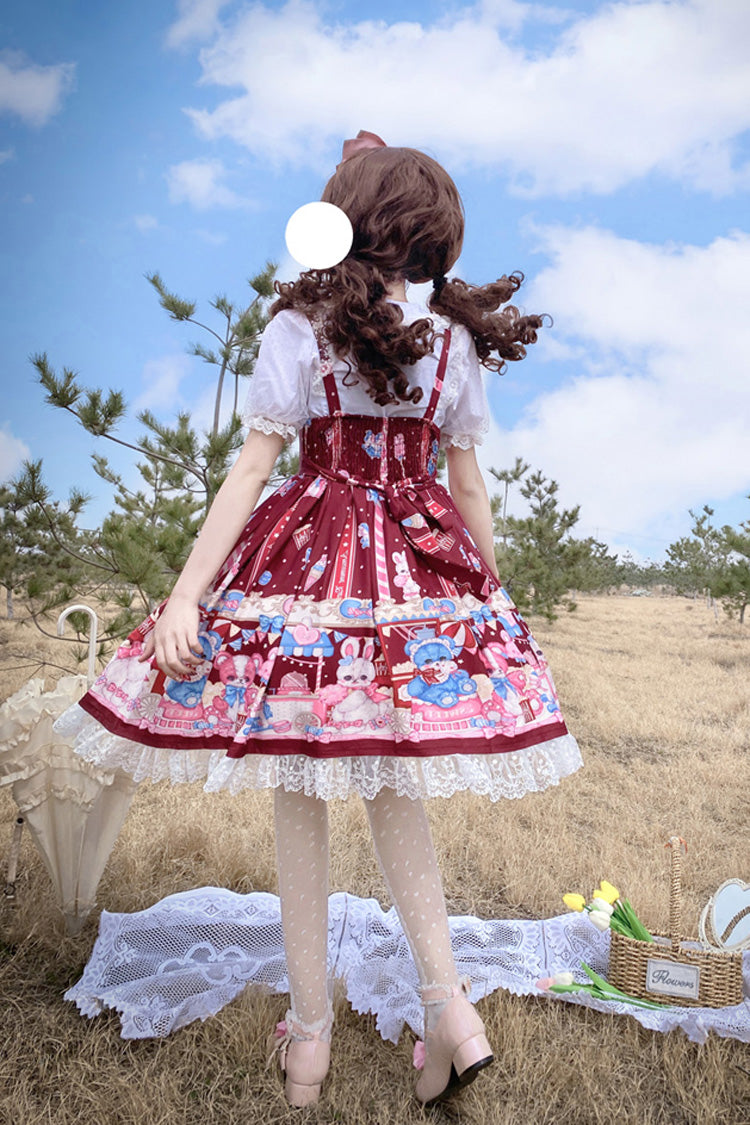 Wine Doll Print Bow Sweet Lolita Jumper Dress