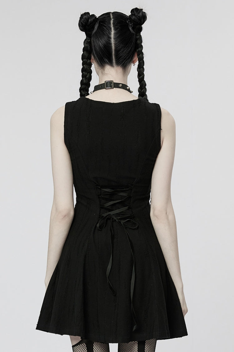 Steampunk Sleeveless Buckle Dress with V-Neckline