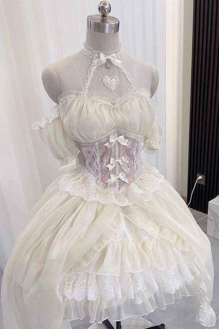 Sweet Lolita Dress with Ballet Twins Ruffle Bowknot, Short Front Long Back in 2 Colors