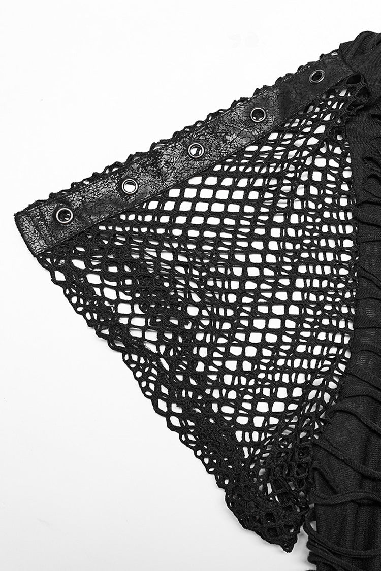 Distressed Mesh-Stitch T-Shirt with Ripped Details