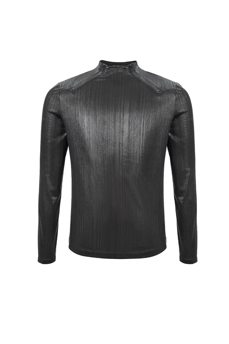 Slim Steampunk Long-Sleeve Top with Zip Neckline for Men - Noir
