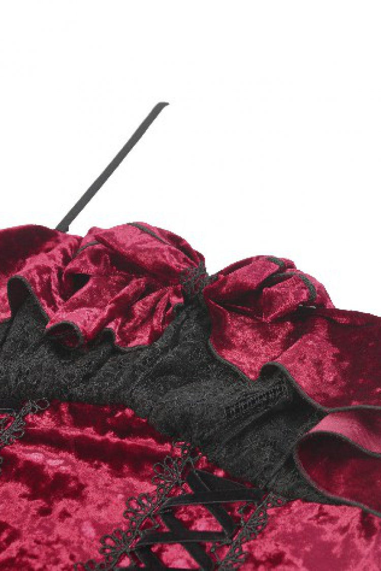 Maroon Corset Velvet Pointed-Tail Gothic Cami Mini Dress
