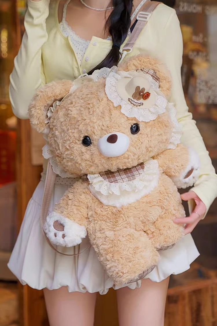 Chocolate Ruffled Plush Toy Backpack - Little Bear Guli