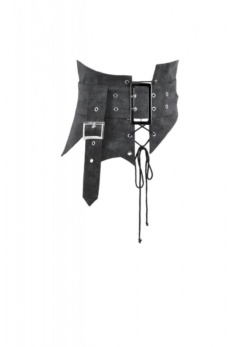 Washed Black Lace-Up Eyelet Punk Asymmetric Corset Waist Belt for Women