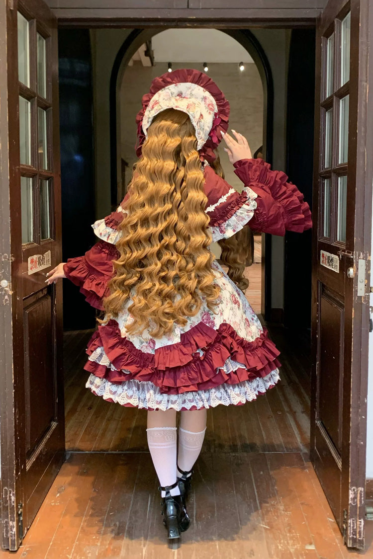 Ruffled Off-Shoulder Gothic JSK Dress with Bow and Lace
