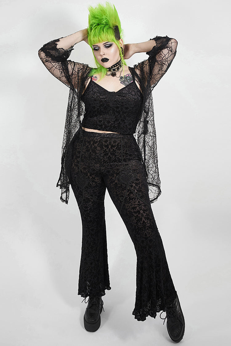 Velvet Flare Pants with Front Decals for Plus Size - Gothic Edge