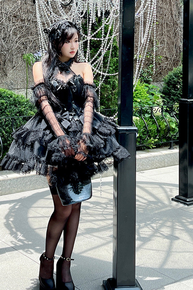 Sleeveless Ruffle Bow JSK Dress with Lace - Gothic Edge