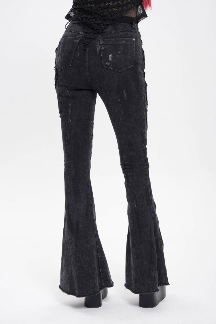 Edgy Flared Trousers with Zips and Pleats for Women - Noir