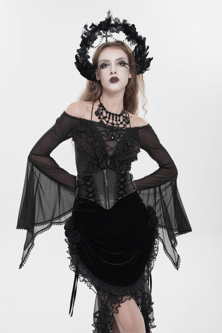 Women's Gothic Zip Girdle Accessory with Crochet Lace-Up, Slim Fit and Zipper