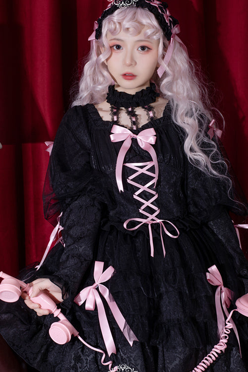 Romance Overture Frill Bow Long-Sleeve High-Waist Sweet OP Dress