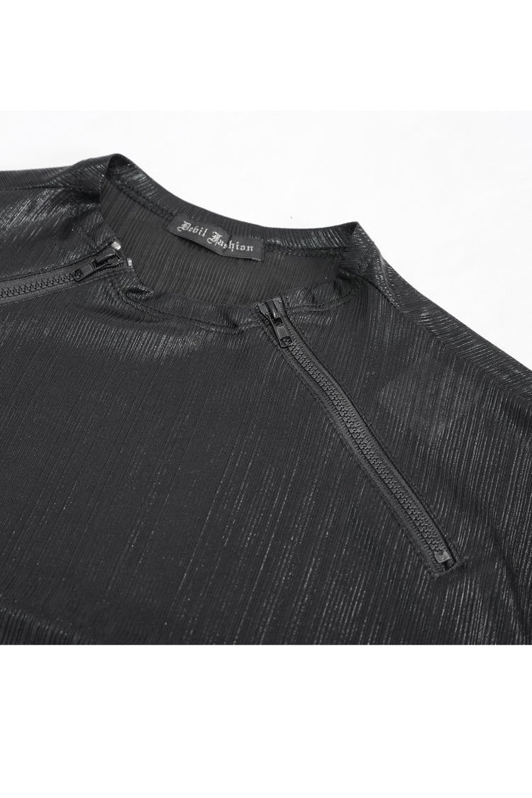 Slim Steampunk Long-Sleeve Top with Zip Neckline for Men - Noir