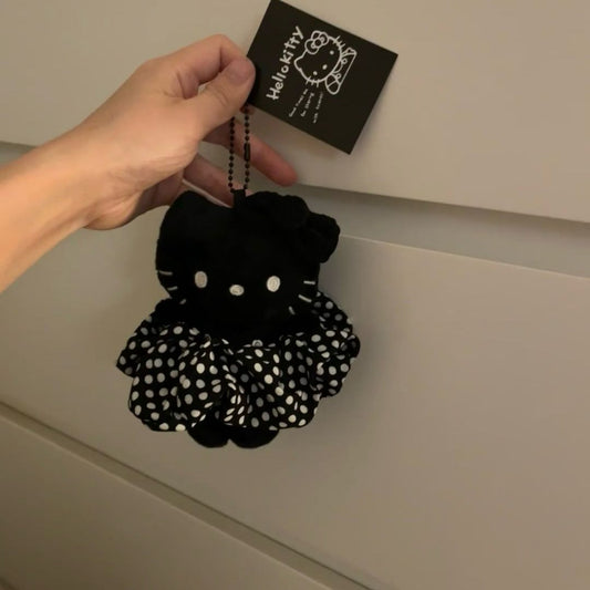 Porte-clés Chaton en robe à pois noirs KI677