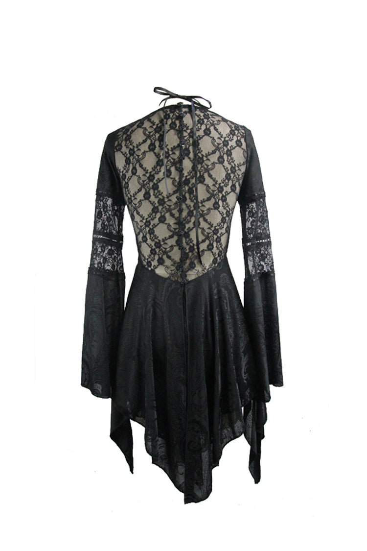 Transparent Mesh Long-Sleeve High-Low Lace Blouse