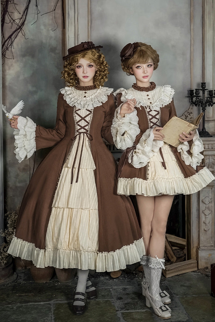 Sweet Lolita Dress Set with Trumpet Sleeves and Bowknot Lace-Up