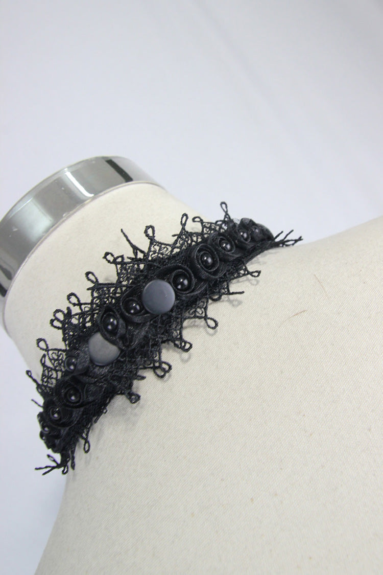 Men's Gothic Tie with Jewel Pins and Jacquard Lace Pattern