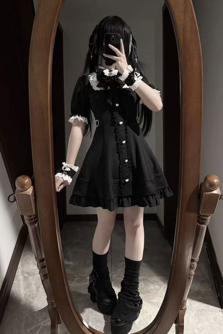 Short Sleeve Ruffle Bow Stitching Plus Size College Dress - Angel Creed