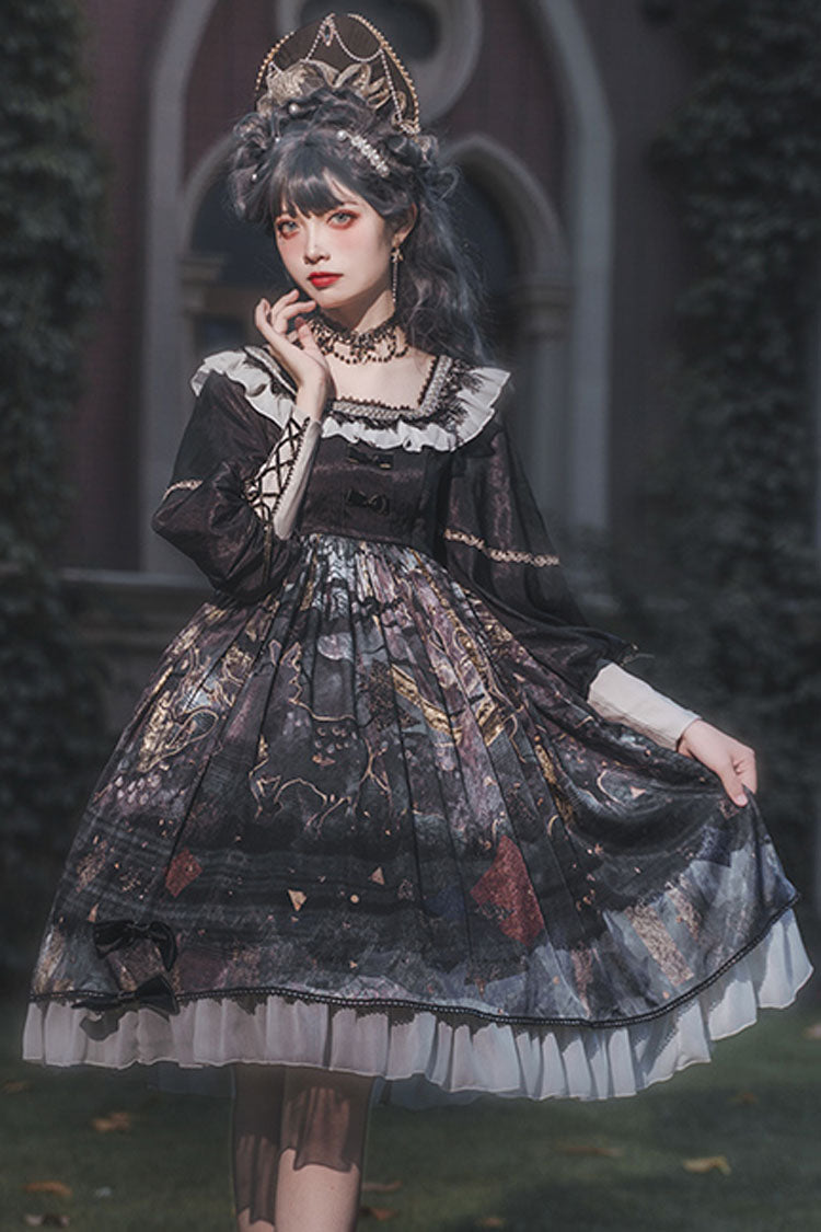 Misty Noir Lolita Gown with Extended Sleeves