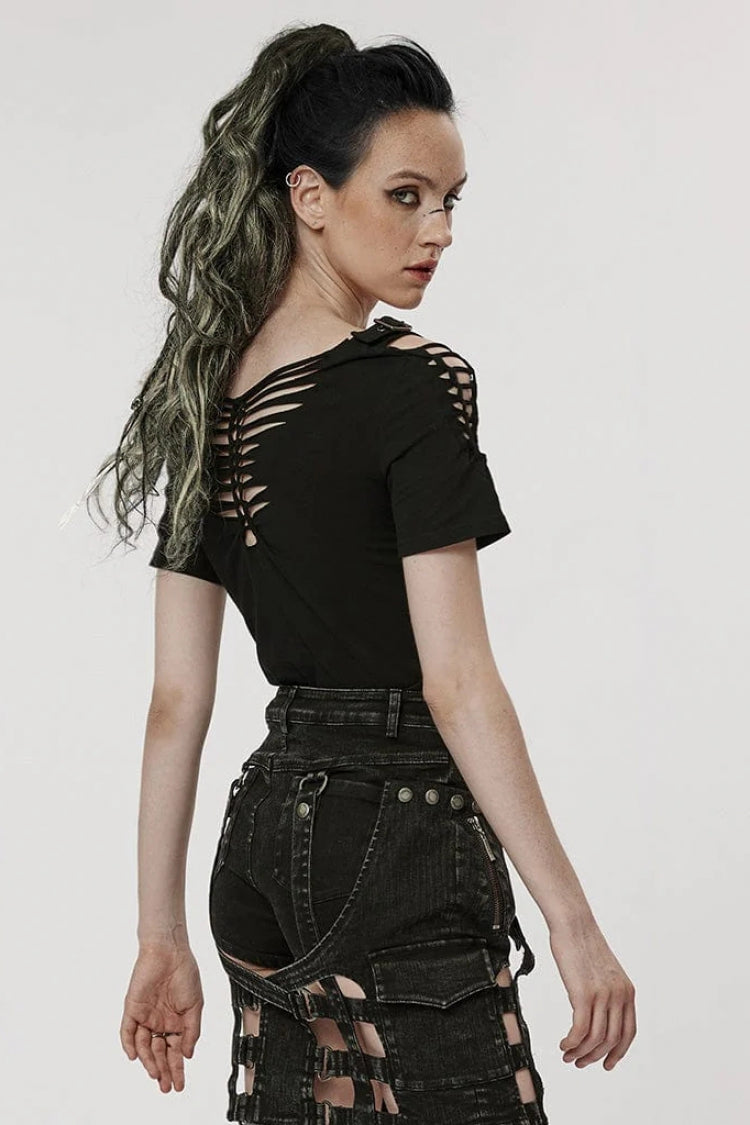 Steampunk Tee with Adjustable Distressed Shoulders