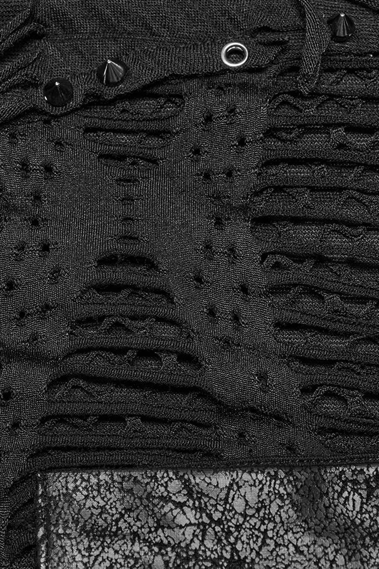 Distressed Mesh-Stitch T-Shirt with Ripped Details