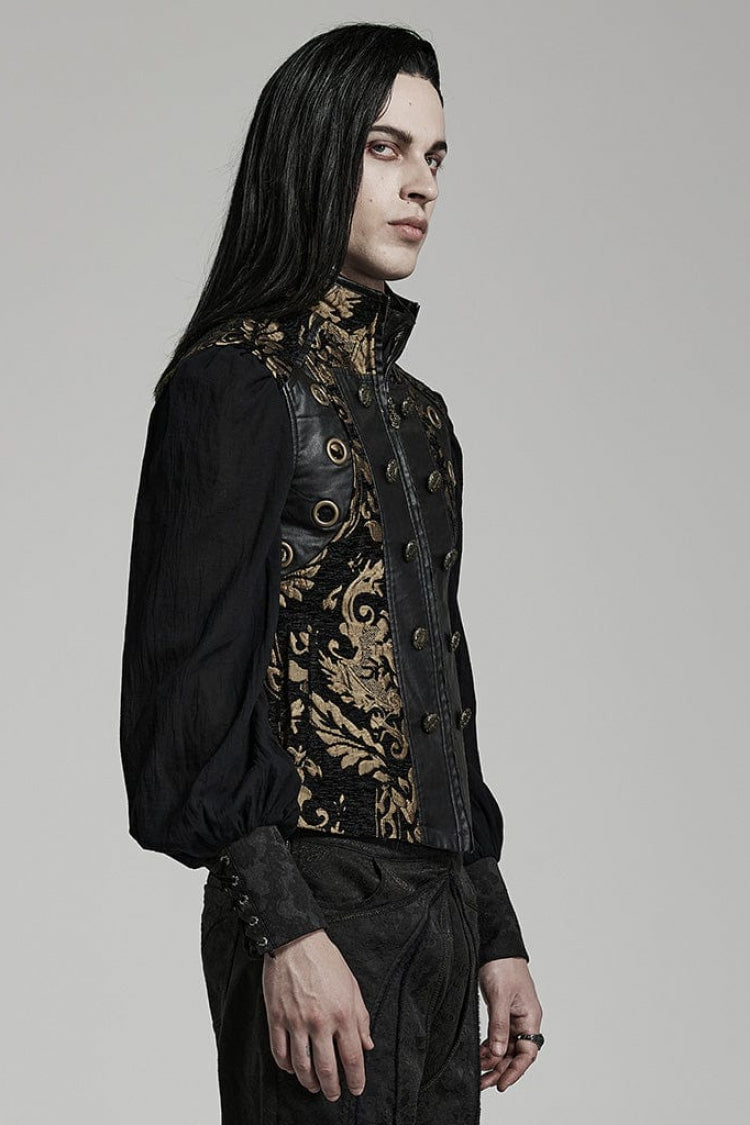 Gothic Men's Vest with Jacquard Print and Metal Ring Accents - Two Hues