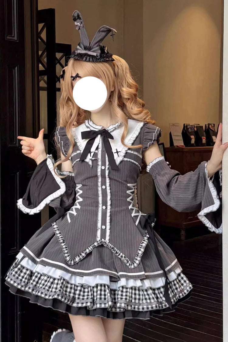 Detachable Hime Sleeve Lace-Up Gothic Dress Set - Berlin Covenant